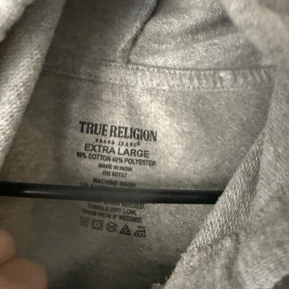 True Religion‎ Mens Grey Hoodie Sweatshirt XL Pullover Spell Out Graphic Logo